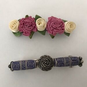 Bundle Hair Barrettes Fabric Roses and Resin Pieces.